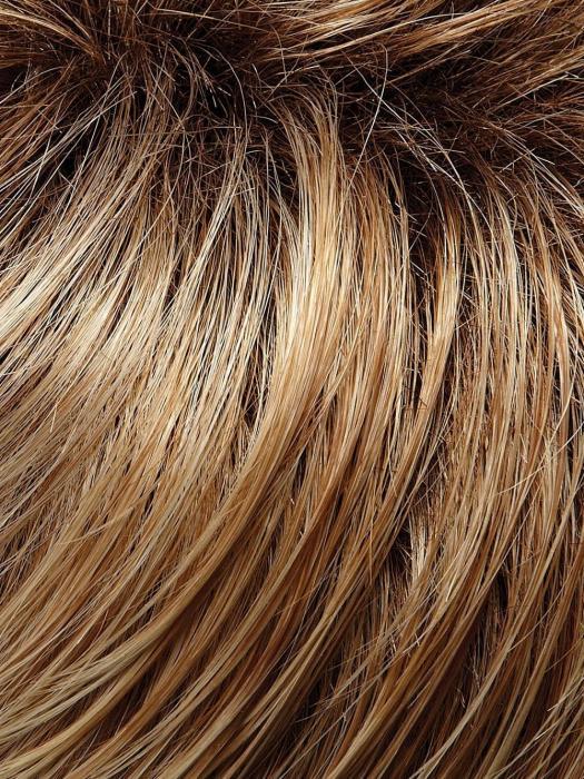 27T613S8 | Medium Natural Red-Gold Blonde and Pale Natural Gold Blonde Blend and Tipped, Shaded with Medium Brown