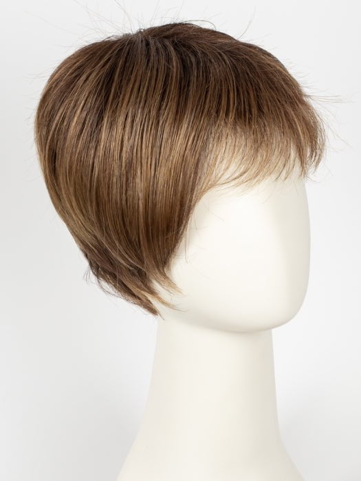 MOCCA ROOTED 9.830.20 | Medium Warm Brown, Medium Brown, Light Auburn, and Light Strawberry Blonde blend with Dark Shaded Roots Edit alt text