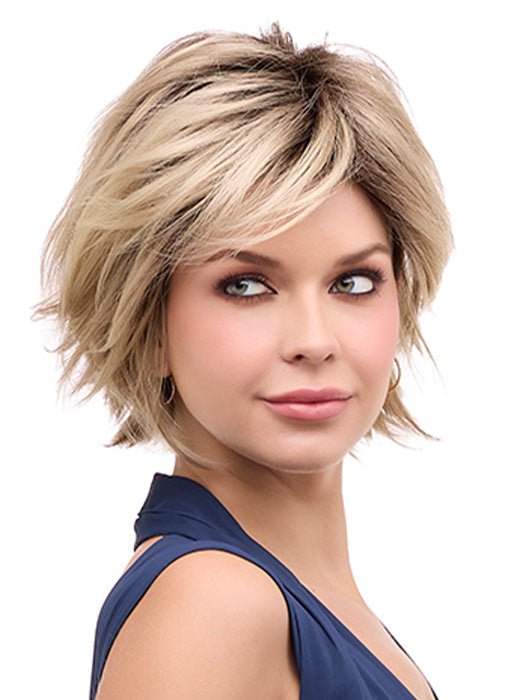 DELANEY by Envy in CHAMPAGNE-SHADOW | Soft Dark Blonde with Platinum Highlights and Chestnut Roots
