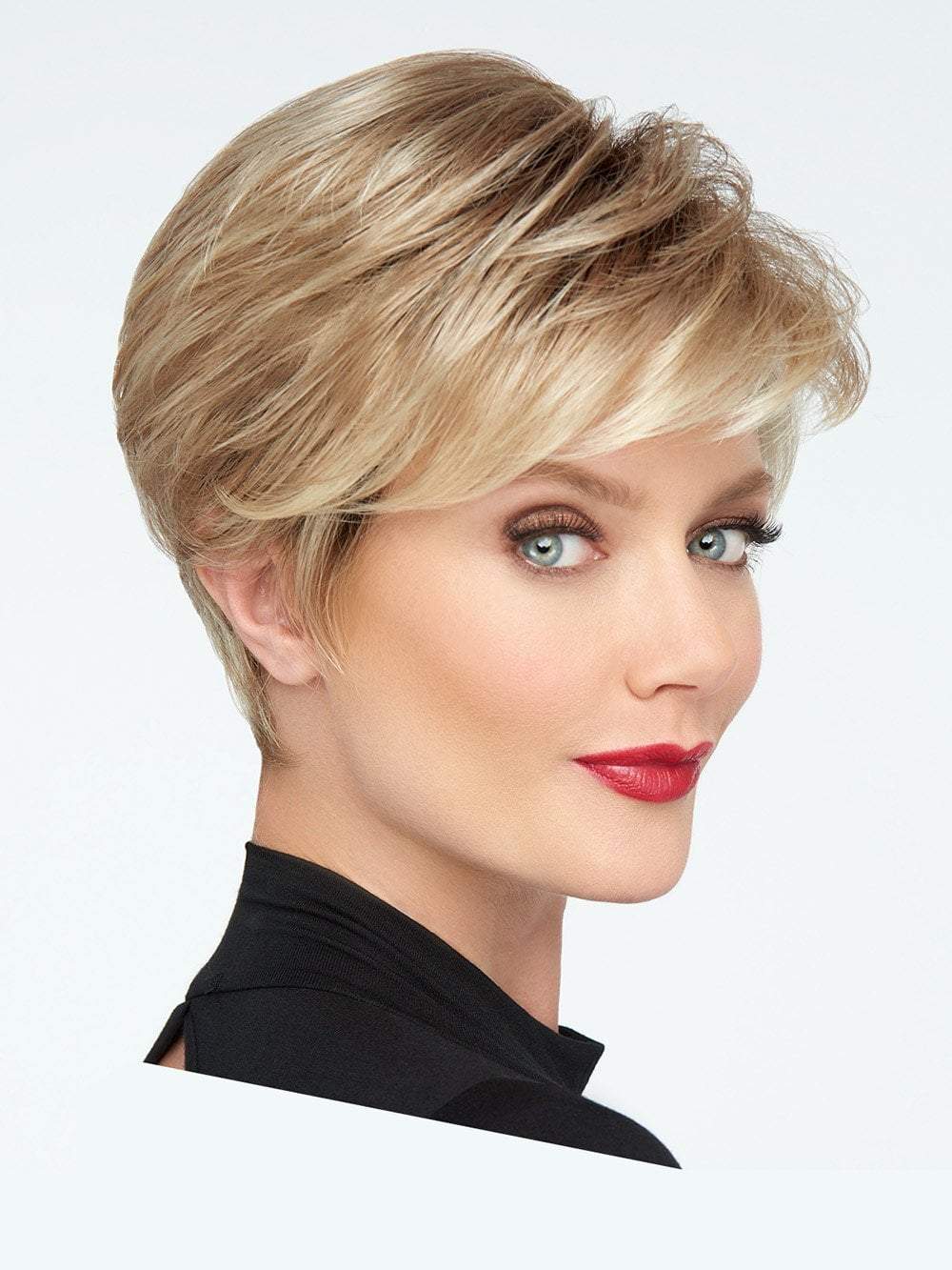 The longer, textured sides can be worn swept forward for a voluminous look or gently finger-styled behind the ears for a more streamlined effect.