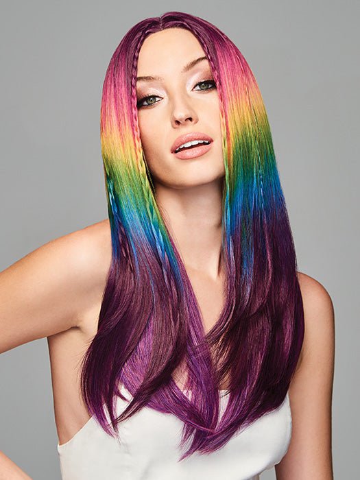 PARTY ALL NIGHT by Hairdo in PARTY ALL NIGHT | Bright Iridescent Rainbow against a Deep Purple Base | Note: Braids do not come with style