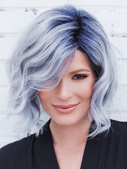 ADELINE by RENE OF PARIS in PASTEL-BLUE-R | Pastel periwinkle tone base with a dark black/purple root