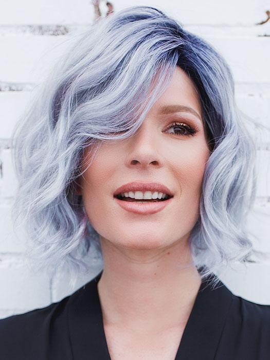 ADELINE by RENE OF PARIS in PASTEL-BLUE-R | Pastel periwinkle tone base with a dark black/purple root