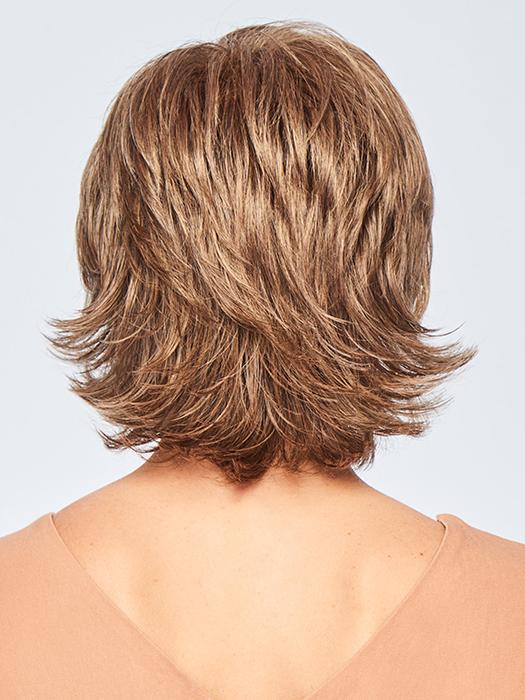 This medium density wig has an extended nape that makes the hair lay flush against the nape