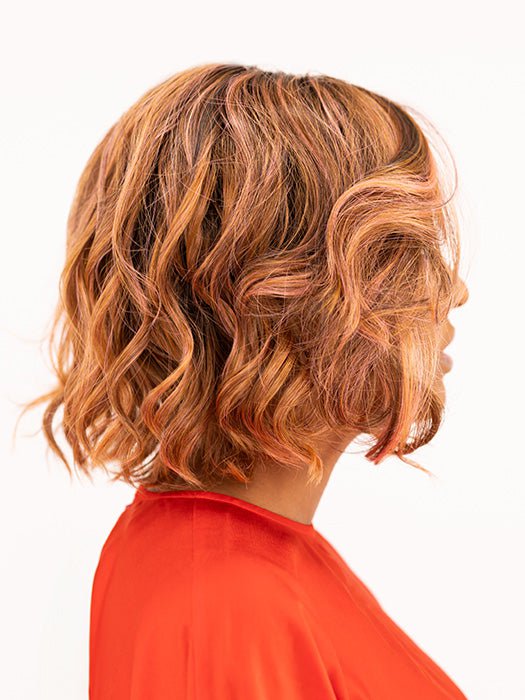 Sophia wearing STELLA by ELLEN WILLE in ROSEWOOD-BROWN-SHADED | Medium Brown, Caramel, and Rose Gold blend with Dark shaded Roots
