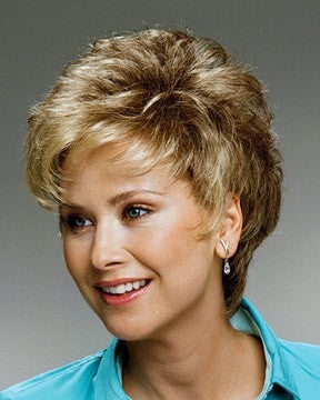 Color R13F25 = Praline Foil: Neutral Med Blonde w/ Pale Gold Highlights | Vortex Petite by Raquel Welch