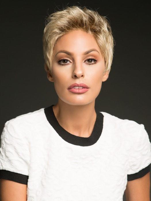 TAB WIG by Ellen Wille in CHAMPAGNE ROOTED | Light Beige Blonde, Medium Honey Blonde, and Platinum Blonde Blend with Dark Roots