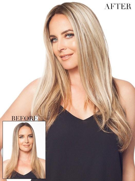Color 12FS8 = Shaded Praline: Lt Gold Brown/Honey Blonde/Platinum Blonde Blend | easiPart HD 18" by easihair | Before and After