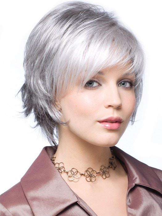 SKY LARGE by Noriko | SILVER STONE | Silver Medium Brown Blend That Transitions To More Silver Then Medium Brown Then To Silver Bangs