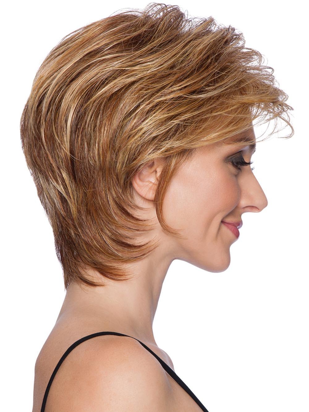 A fashionable eyelash bang can be worn feathered or swept to the side. Regardless of how it is styled, this short fashion-right cut is the perfect answer for a quick and easy change of look.