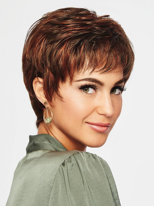 WINNER ELITE by RAQUEL WELCH | 20th Anniversary | R6/28H COPPERY MINK | Dark Medium Brown Evenly Blended with Vibrant Red Highlights