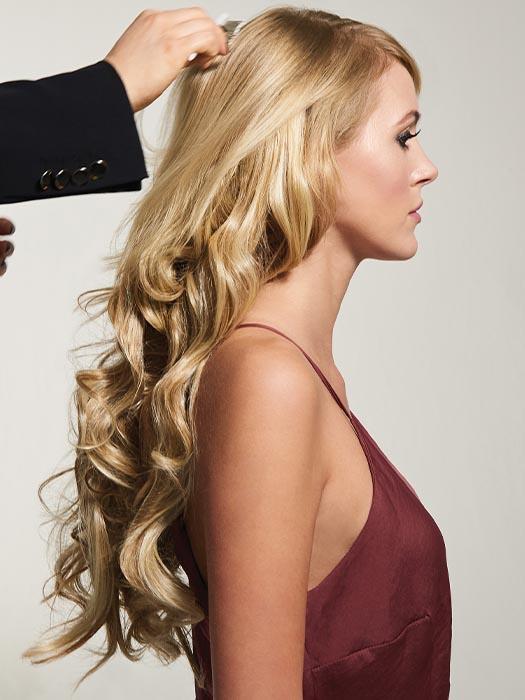 20" Invisible HF Synthetic Hair Extensions by hairdo in R14/88H | Golden Wheat | Medium Blonde Streaked With Pale Gold Highlights