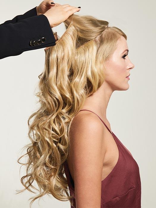 20" Invisible HF Synthetic Hair Extensions by hairdo in R14/88H | Golden Wheat | Medium Blonde Streaked With Pale Gold Highlights