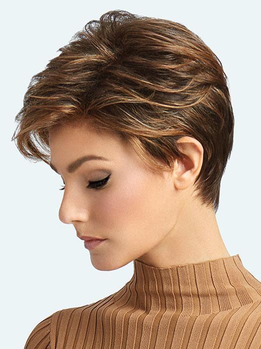 For added styling excitement, this short silhouette is complemented by a smooth neck-hugging nape