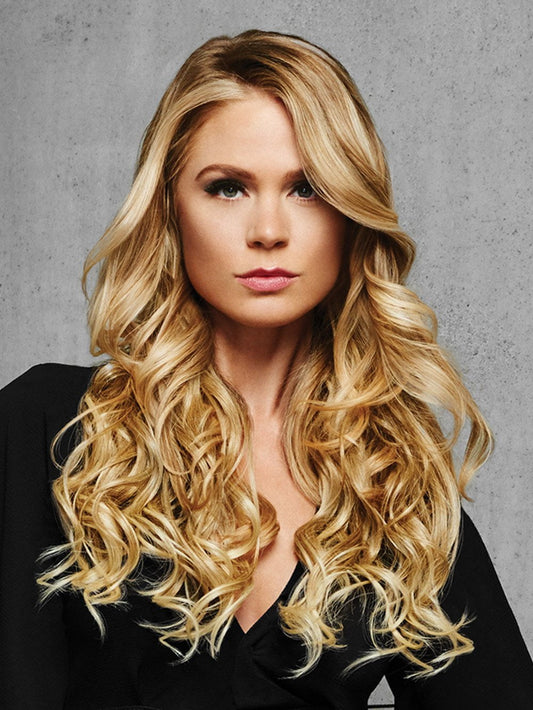 22" CURLY CLIP IN EXTENSION by HAIRDO in R14/88H GOLDEN WHEAT | Dark Blonde Evenly Blended with Pale Blonde Highlights