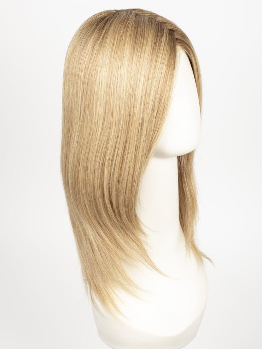 SANDY-BLONDE-ROOTED | Medium Honey Blonde, Light Ash Blonde, and Lightest Reddish Brown blend with Dark Roots