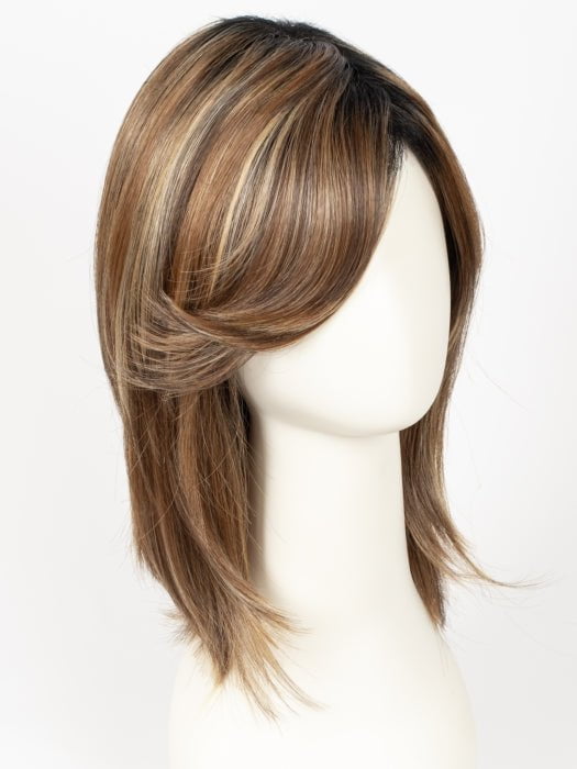 MOLTEN-AMBER | Medium Golden Brown, Light Copper Brown, and Medium Golden Blonde with Dark Brown Roots