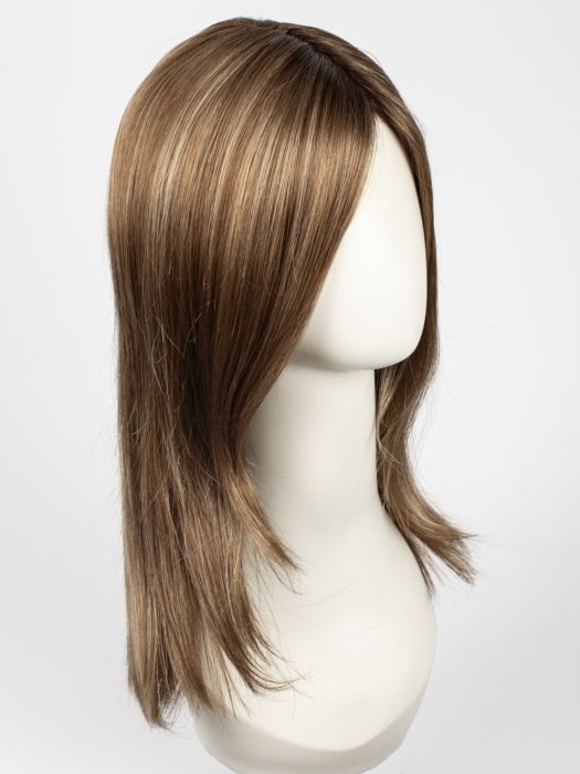 MAPLE-SUGAR-R | Light-Medium Brown Base with Warm Medium Blonde Highlights and Dark Brown Roots