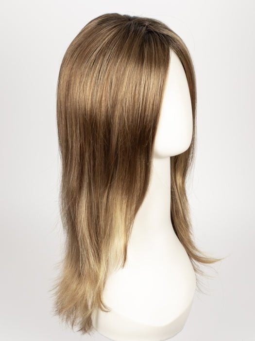 LIGHT BERNSTEIN ROOTED | Light Auburn, Light Honey Blonde, and Light Reddish Brown blend and Dark Roots