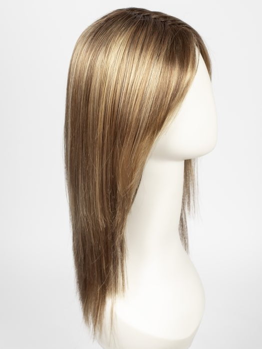 LIGHT BERNSTEIN ROOTED | Light Auburn, Light Honey Blonde, and Light Reddish Brown blend and Dark Roots