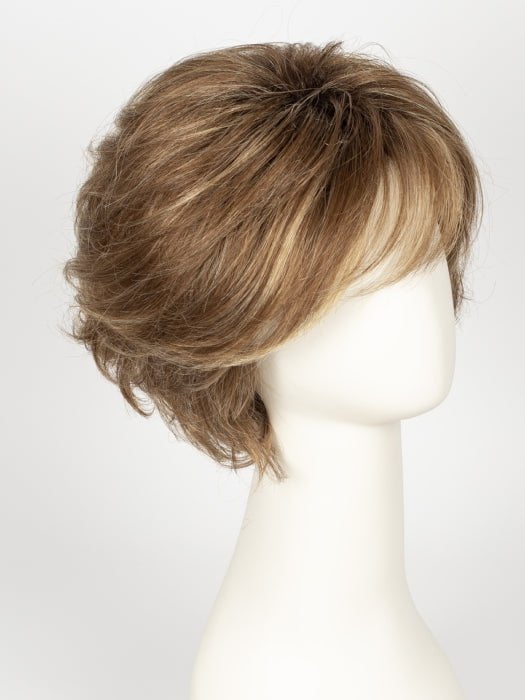 MAPLE-SUGAR-R | Light-Medium Brown Base with Warm Medium Blonde Highlights and Dark Brown Roots