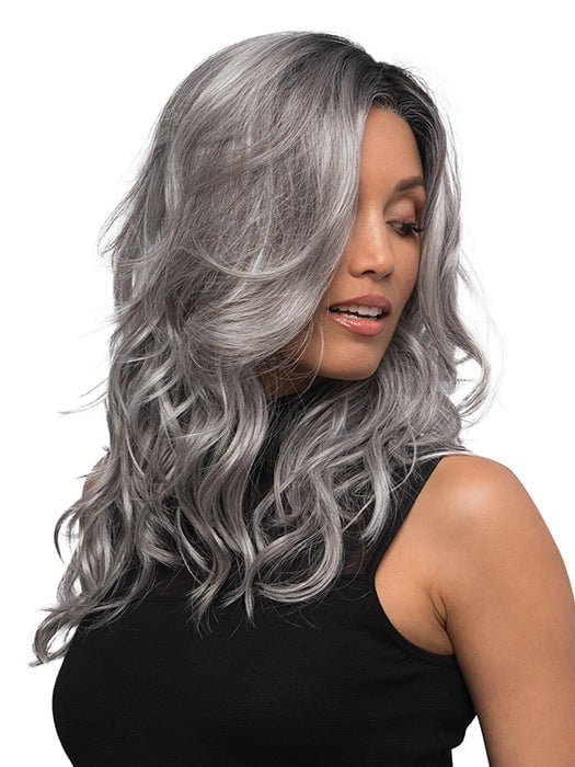 BLAZE by Estetica in CHROMERT1B | Gray and White with 25% Medium Brown Blend and Off-Black Roots