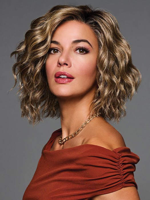 A slightly asymmetrical wavy bob wig