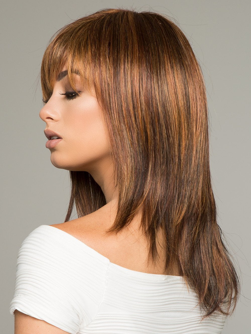 ENIGMA by RAQUEL WELCH in R3329S+ GLAZED AUBURN | Rich Dark Auburn with Pale Ginger Blonde Highlights