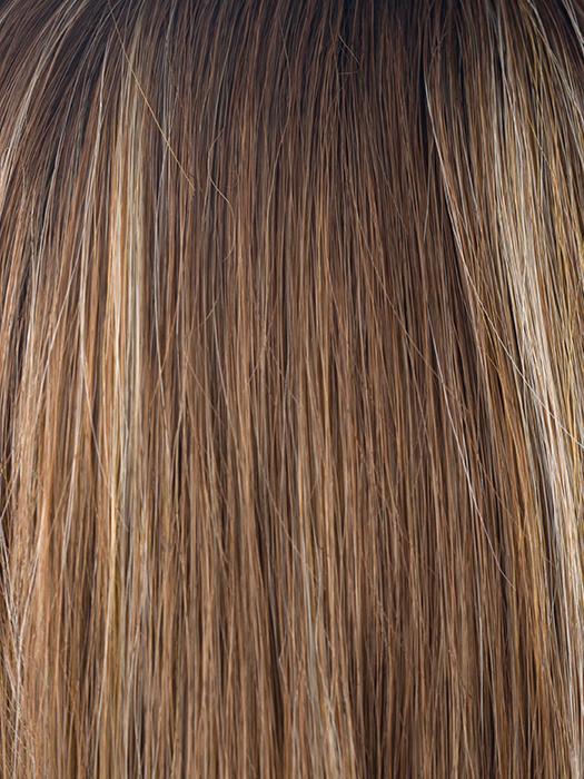 MAPLE-SUGAR-R | Light-Medium Brown Base with Warm Medium Blonde Highlights and Dark Brown Roots