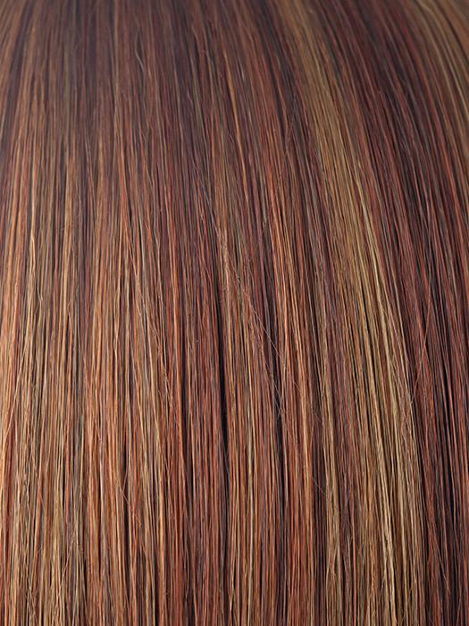 IRISH-SPICE-R | Dark Auburn with Medium Auburn Base and Dark Honey Blonde Highlights with Longer Dark Roots