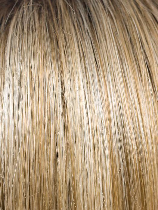 CREAMY-TOFFEE-R | Light Platinum Blonde and Light Honey Blonde evenly blended with dark roots