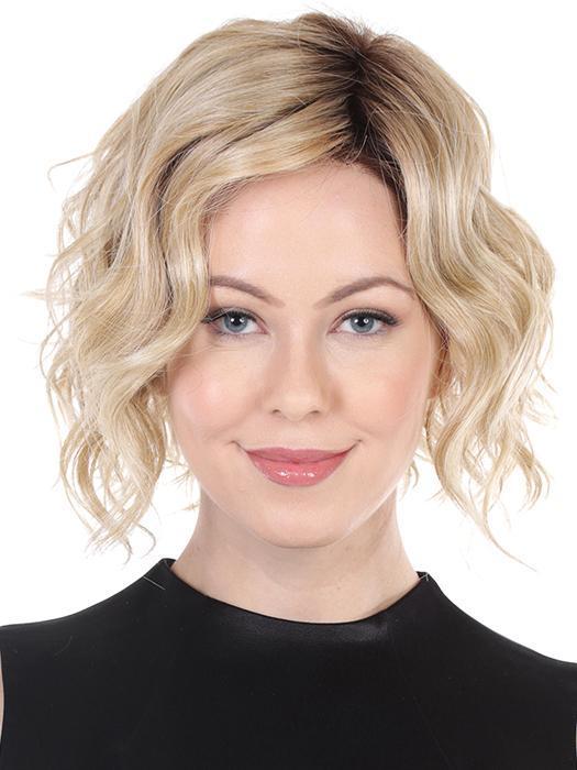 CASCARA by BELLETRESS in HONEY WITH CHAI LATTE | Light Golden Brown with Pale Golden Blonde & Medium Golden Blonde Highlights on Top, Medium Brown Roots