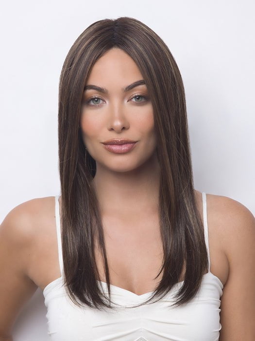 HARPER by Rene of Paris in COFFEE LATTE R | Dark Brown with Evenly Blended Honey Brown Highlights with Dark Roots