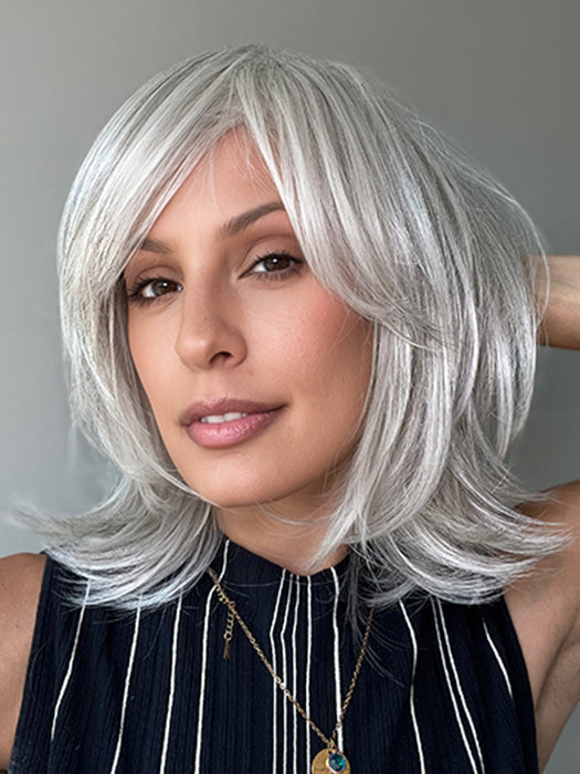 Roxie wearing TEXTURED LAYERS by HAIRDO in R56/60 SILVER MIST | Lightest Gray Evenly Blended with Pure White