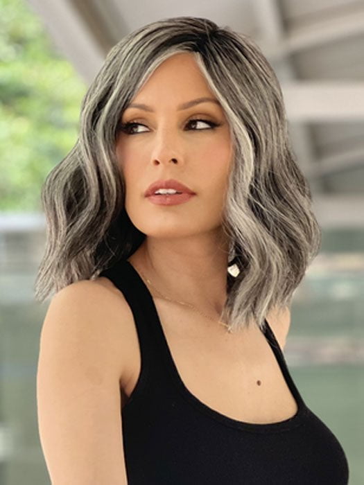 Roxie wearing DRESS ME UP by Gabor in GF44-60SS SUGARED LICORICE | Salt Dark Brown with Subtle Warm Highlights Roots