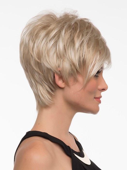 Asymmetric and feathered | Shari by Envy is a short, trendy, and chic synthetic wig.