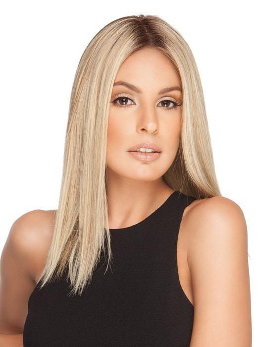 GWYNETH EXCLUSIVE COLORS by Jon Renau in 12FS8 SHADED PRALINE | Light Gold Brown, Light Natural Gold Blonde and Pale Natural Gold-Blonde Blend, Shaded with Medium Brown (This piece has been styled and straightened)