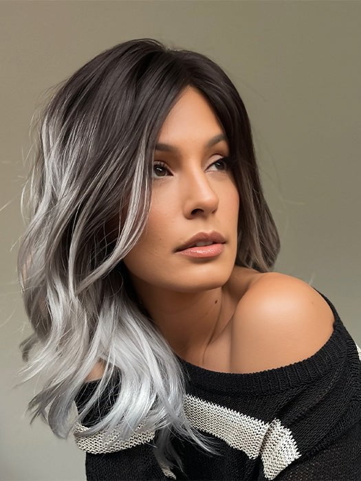 Roxie wearing GRAYDIENT-STORM | Dark Brown Roots that Melt into Light Gray and Silver Tones Towards the Ends