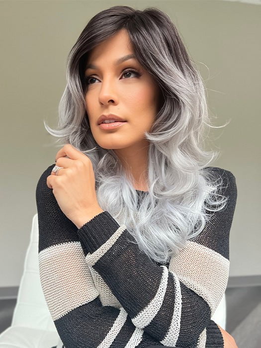 Roxie wearing GRAYDIENT-STORM | Dark Brown Roots that Melt into Light Gray and Silver Tones Towards the Ends