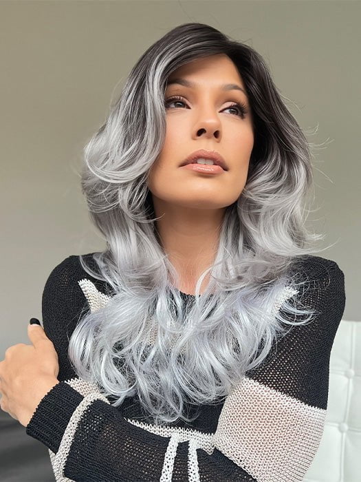 Roxie wearing GRAYDIENT-STORM | Dark Brown Roots that Melt into Light Gray and Silver Tones Towards the Ends