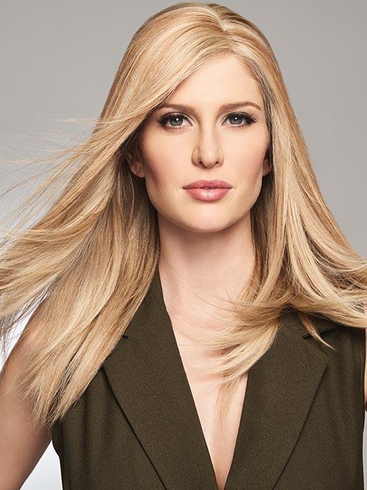 GAME CHANGER by RAQUEL WELCH in R1621S GLAZED SAND | Dark Natural Blonde with Cool Ash Blonde Highlights on Top