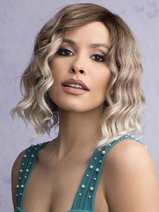 JULIE by RENE OF PARIS in MELTED MARSHMALLOW | Subtly warm dark sandy blonde blend with medium brown roots and light ash blonde tips and highlights