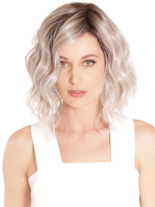 VIENNA ROAST by BELLETRESS in CHROME | Medium Grey with Platinum Tips, Dark Brown Roots