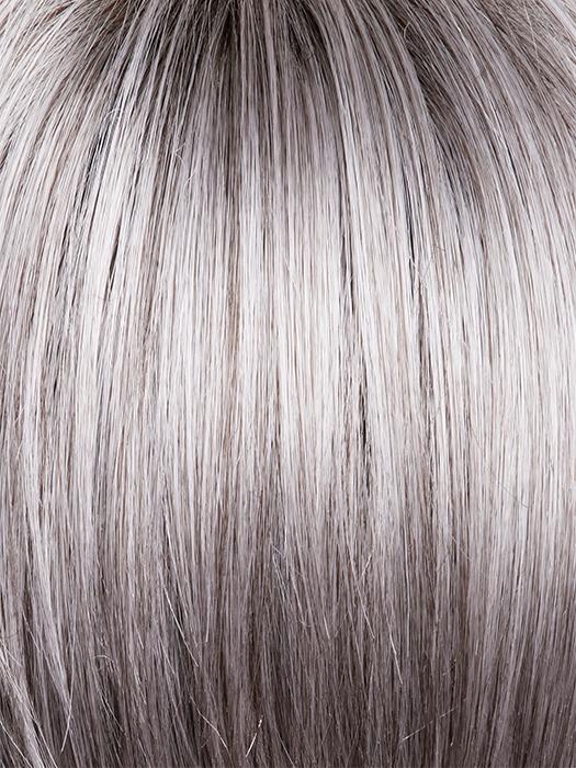 SILVER-STONE-R | Silver Medium Brown Blend that transitions to more Silver then Medium Brown then to Silver Bangs with Black Roots