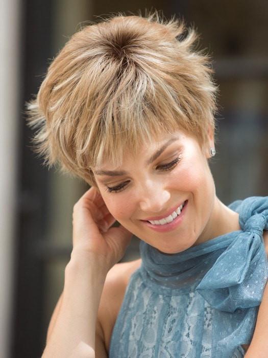 TIA by Noriko in NUTMEG R | Rooted Dark Honey Brown Base with Strawberry Blonde Highlights