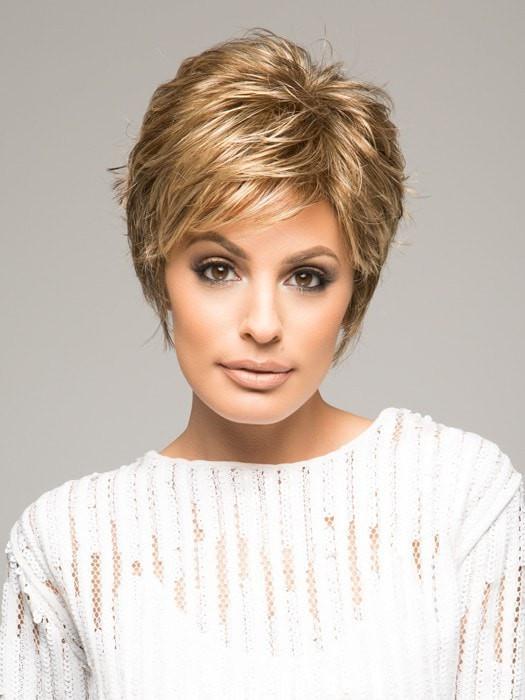 SPARKLE PETITE by Raquel Welch in R11S+ GLAZED MOCHA | Warm Medium Brown with Golden Blonde Highlights on Top